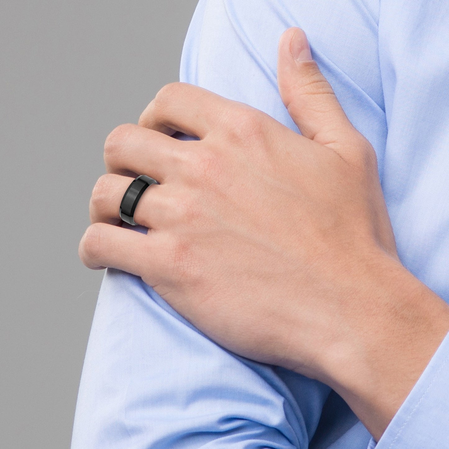 MJ Ceramic Black Beveled Edge 8mm Brushed and Polished Band