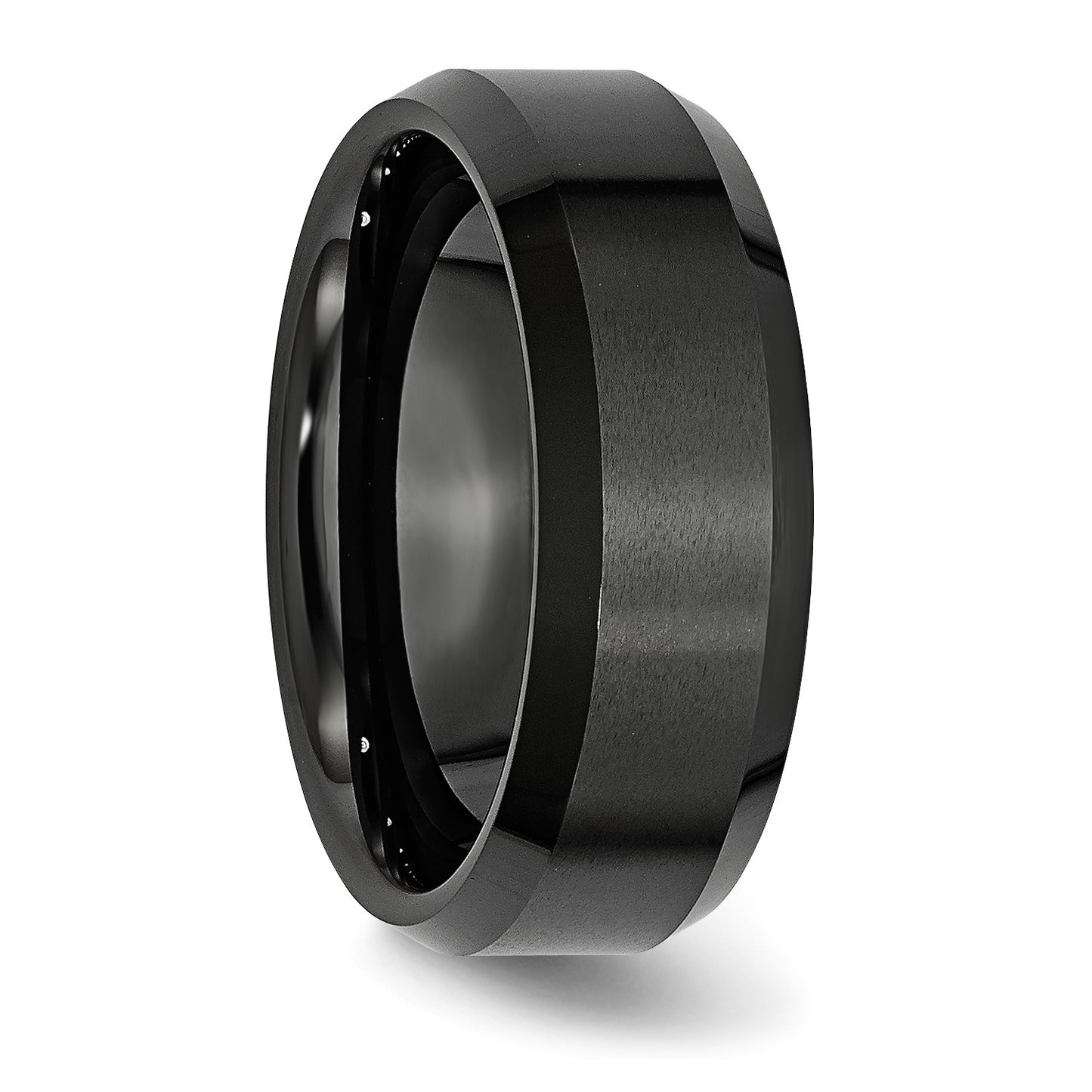 MJ Ceramic Black Beveled Edge 8mm Brushed and Polished Band
