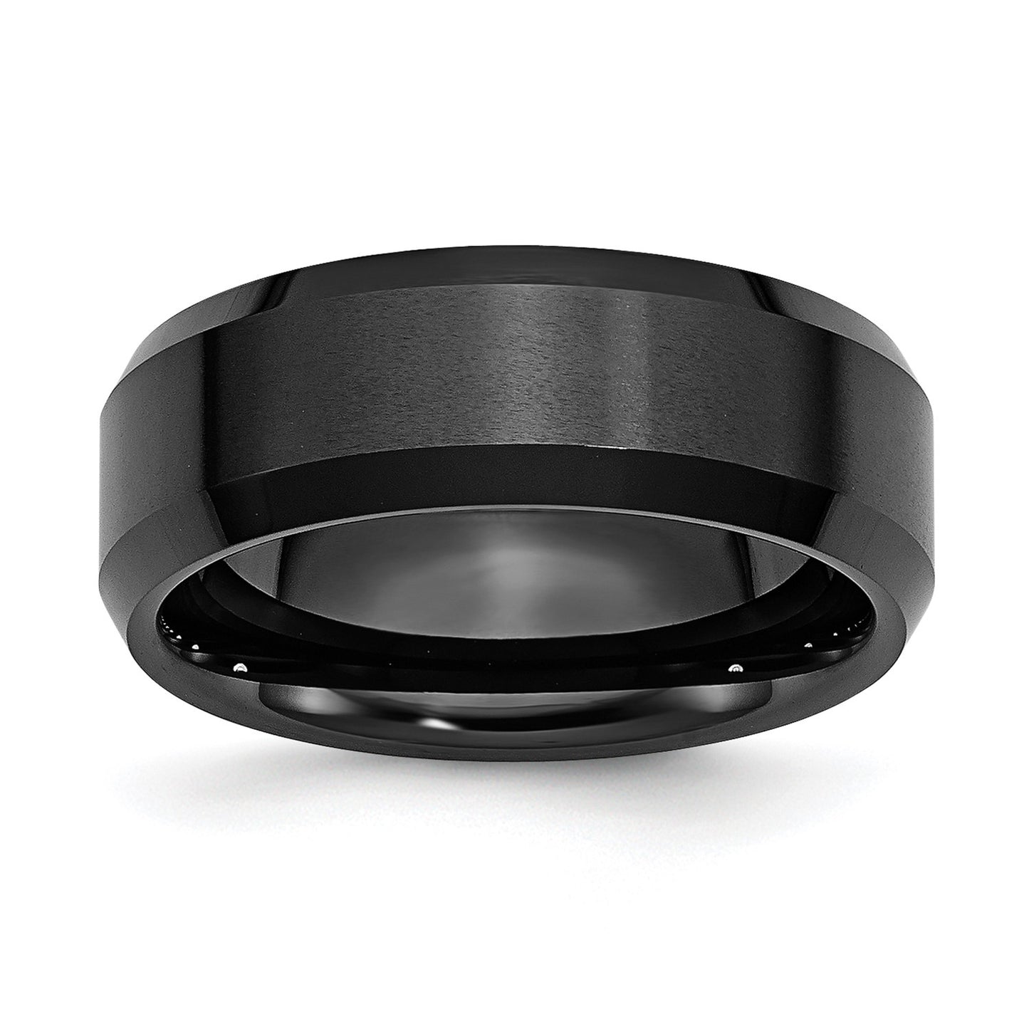 MJ Ceramic Black Beveled Edge 8mm Brushed and Polished Band