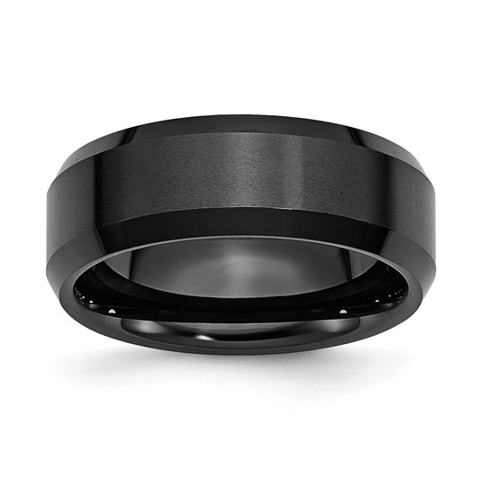 MJ Ceramic Black Beveled Edge 8mm Brushed and Polished Band