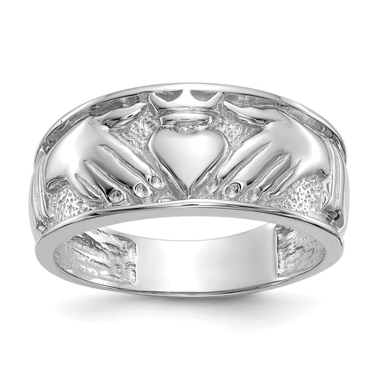GR 14k White Gold Men's Claddagh Band