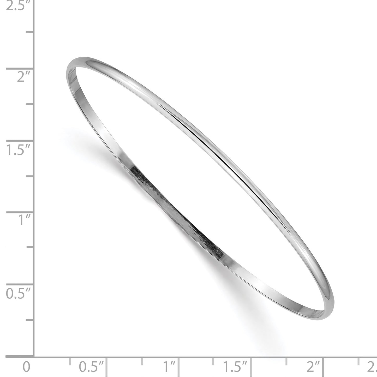 GB 14k White Gold 2mm Solid Polished Half-Round Slip-On Bangle