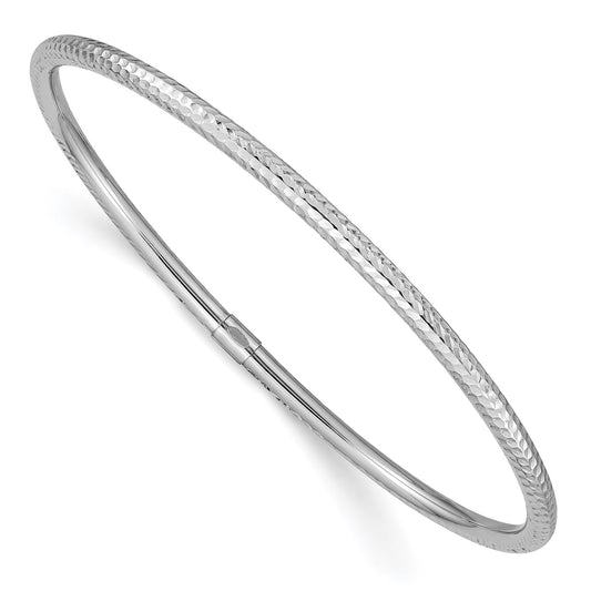 GB 14k White Gold 3mm Diamond-cut Slip-on Bangle