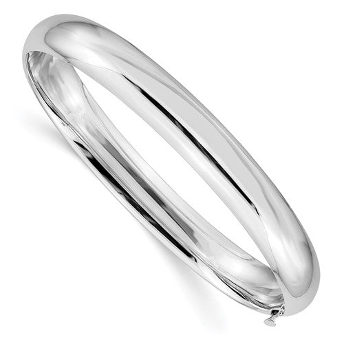 WGB 14k White Gold High Polished 8.00mm Hinged Oval Bangle Bracelet