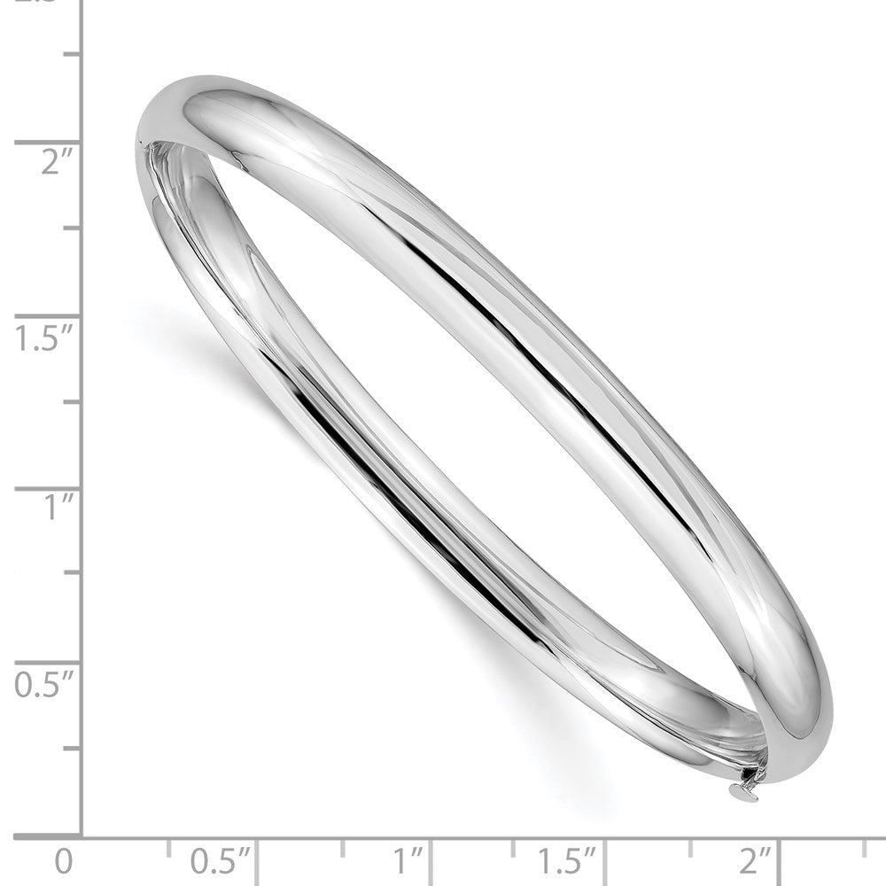 14k White Gold High Polished 6.00mm Hinged Oval Bangle Bracelet