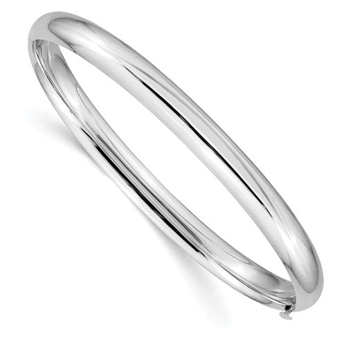 14k White Gold High Polished 6.00mm Hinged Oval Bangle Bracelet