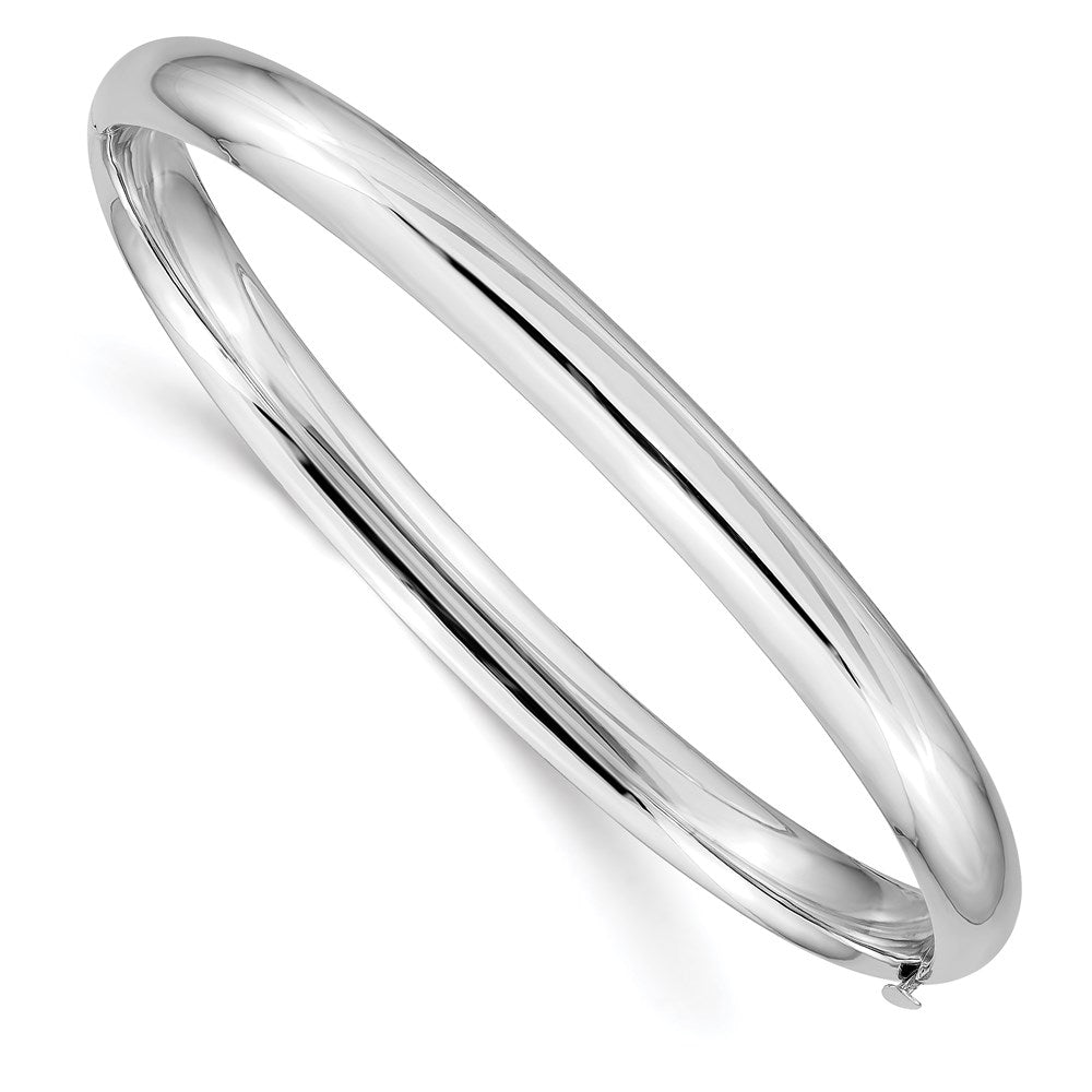 14k White Gold High Polished 6.00mm Hinged Oval Bangle Bracelet