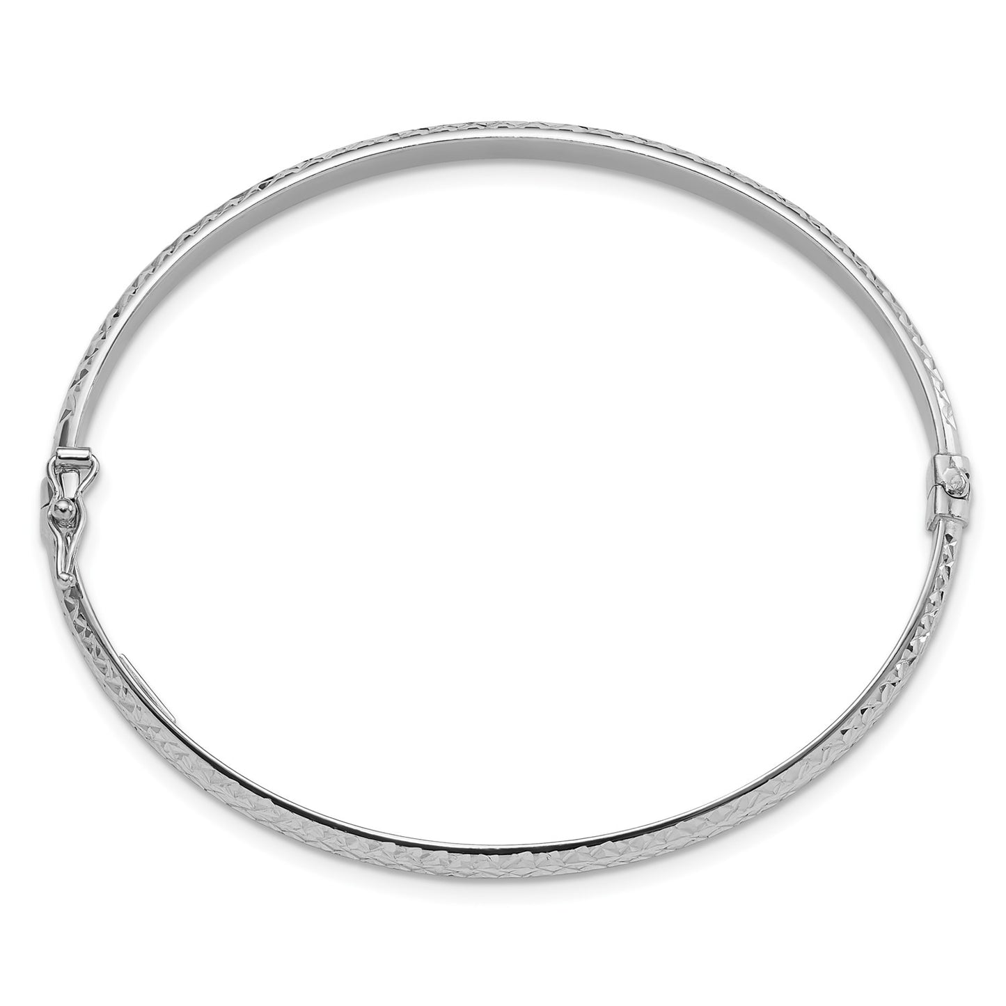GB 14K White Gold Diamond Cut 4mm Hinged Bangle