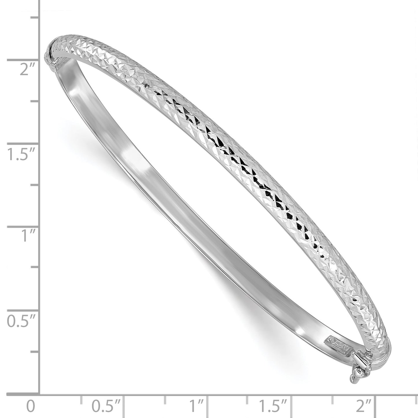 GB 14K White Gold Diamond Cut 4mm Hinged Bangle
