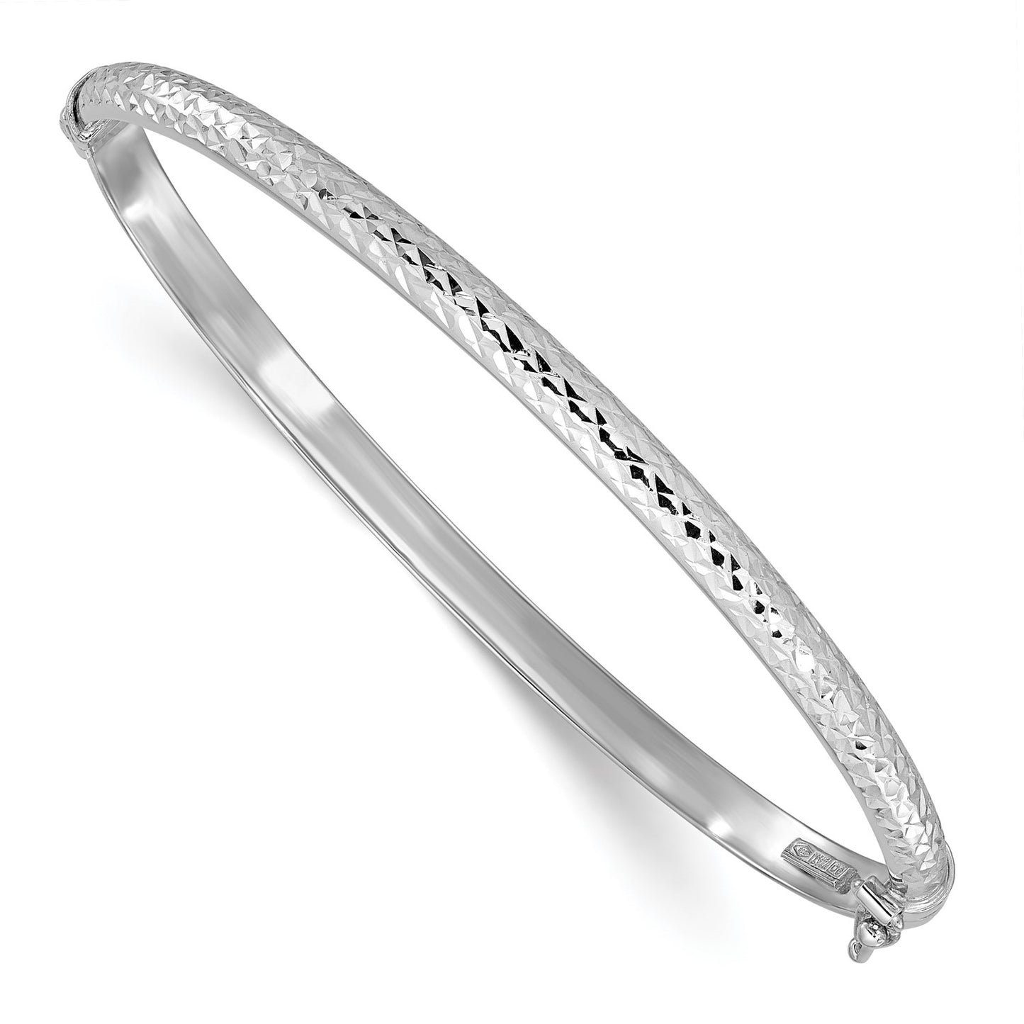 GB 14K White Gold Diamond Cut 4mm Hinged Bangle