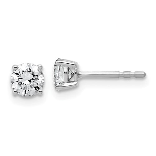 LGWE 14k White Gold 3/4 carat Lab Grown Diamond VS+ F+ Round Complete Four Prong Lightweight Stud Earrings