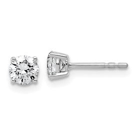 LGWE 14k White Gold 3/4 carat Lab Grown Diamond VS+ F+ Round Complete Four Prong Lightweight Stud Earrings
