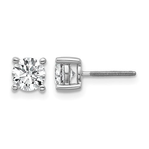LGWE 14k White Gold 1 carat Lab Grown Diamond VS/SI+ G+ Round Complete Four Prong Screwback Heavyweight Stud Earrings