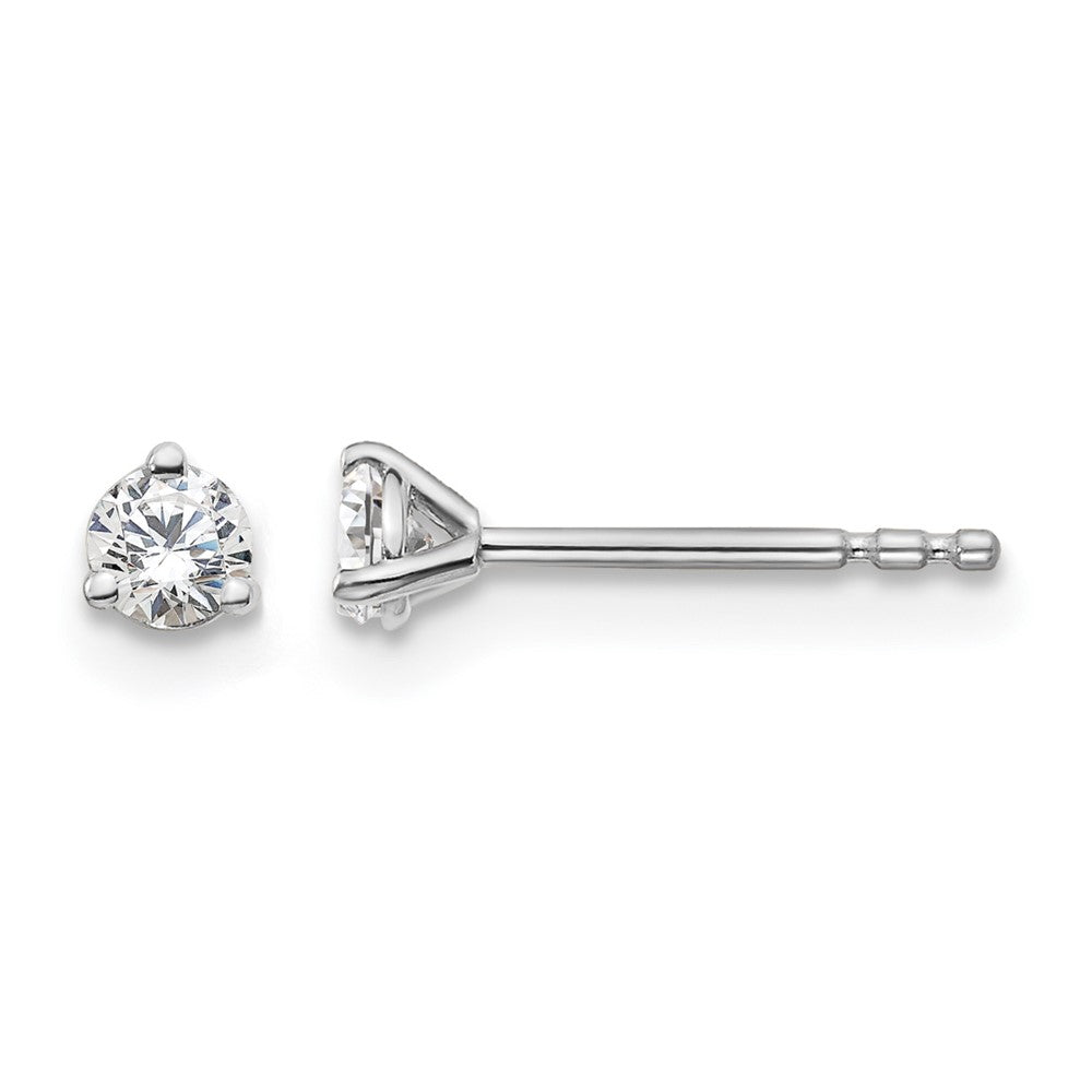 LGWE 14k White Gold 1/5 carat Lab Grown Diamond VS+ F+ Round Complete Three Prong Stud Earrings