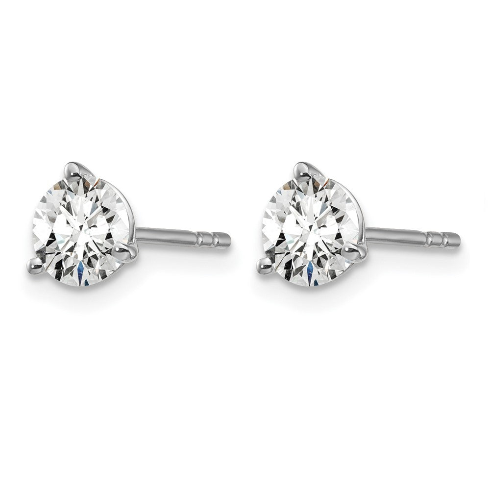 LGWE 14k White Gold 1 carat Lab Grown Diamond VS+ F+ Round Complete Three Prong Stud Earrings