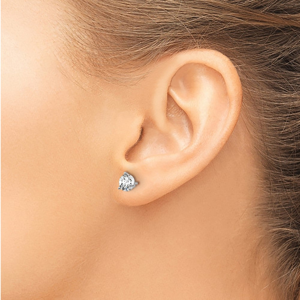 LGWE 14k White Gold 1 carat Lab Grown Diamond VS+ F+ Round Complete Three Prong Stud Earrings