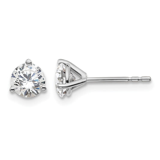 LGWE 14k White Gold 1 carat Lab Grown Diamond VS+ F+ Round Complete Three Prong Stud Earrings