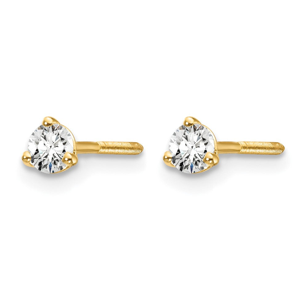 LGYE 14k Yellow Gold 1/5 ctw Lab Grown Diamond VS+ F+ Round 3 Prong Heavy Wt. Screwback Stud Earrings