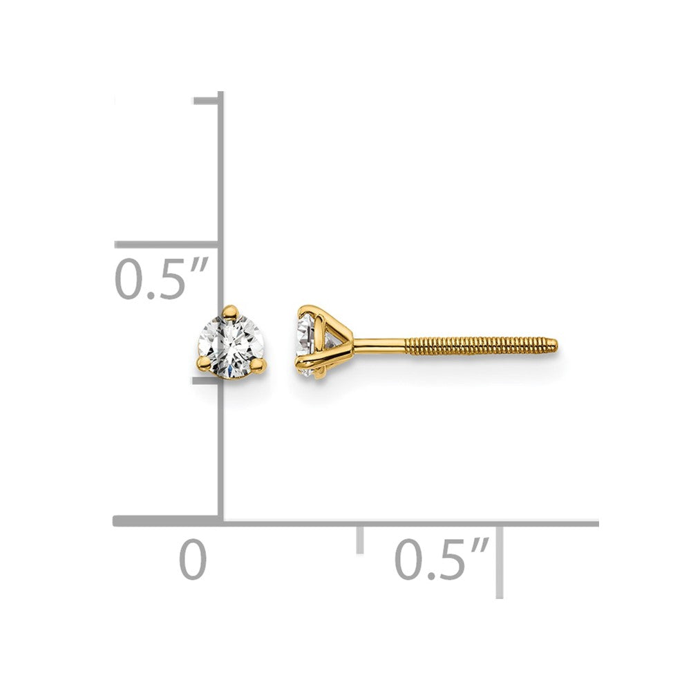 LGYE 14k Yellow Gold 1/5 ctw Lab Grown Diamond VS+ F+ Round 3 Prong Heavy Wt. Screwback Stud Earrings