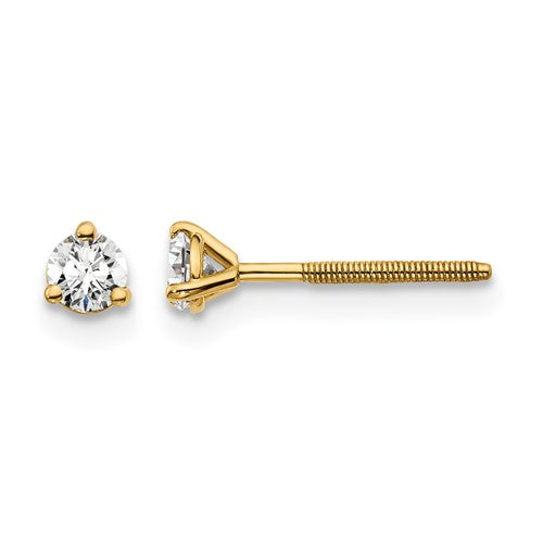 LGYE 14k Yellow Gold 1/5 ctw Lab Grown Diamond VS+ F+ Round 3 Prong Heavy Wt. Screwback Stud Earrings