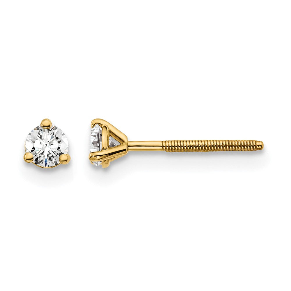 LGYE 14k Yellow Gold 1/5 ctw Lab Grown Diamond VS+ F+ Round 3 Prong Heavy Wt. Screwback Stud Earrings