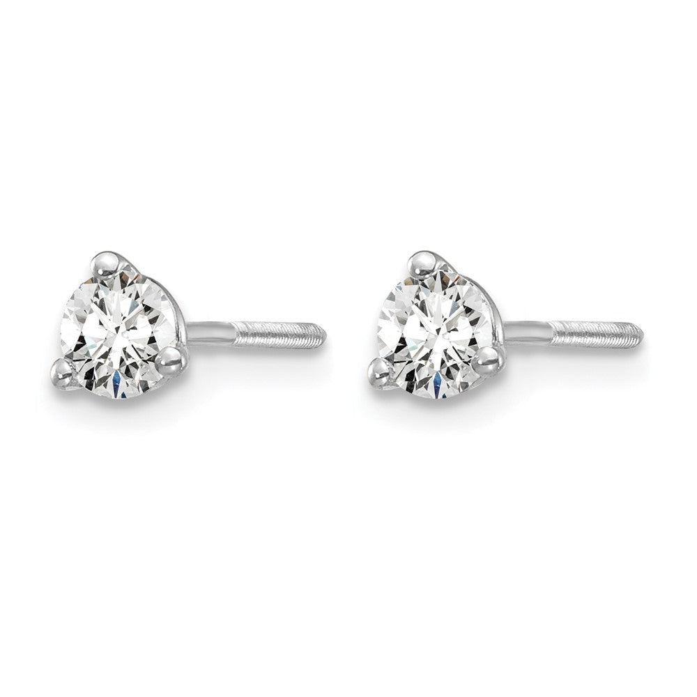 LGWE 14k White Gold 1/3 carat Lab Grown Diamond VS+ F+ Round Complete Three Prong Screwback Stud Earrings