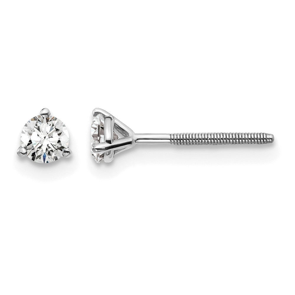 LGWE 14k White Gold 1/3 carat Lab Grown Diamond VS+ F+ Round Complete Three Prong Screwback Stud Earrings