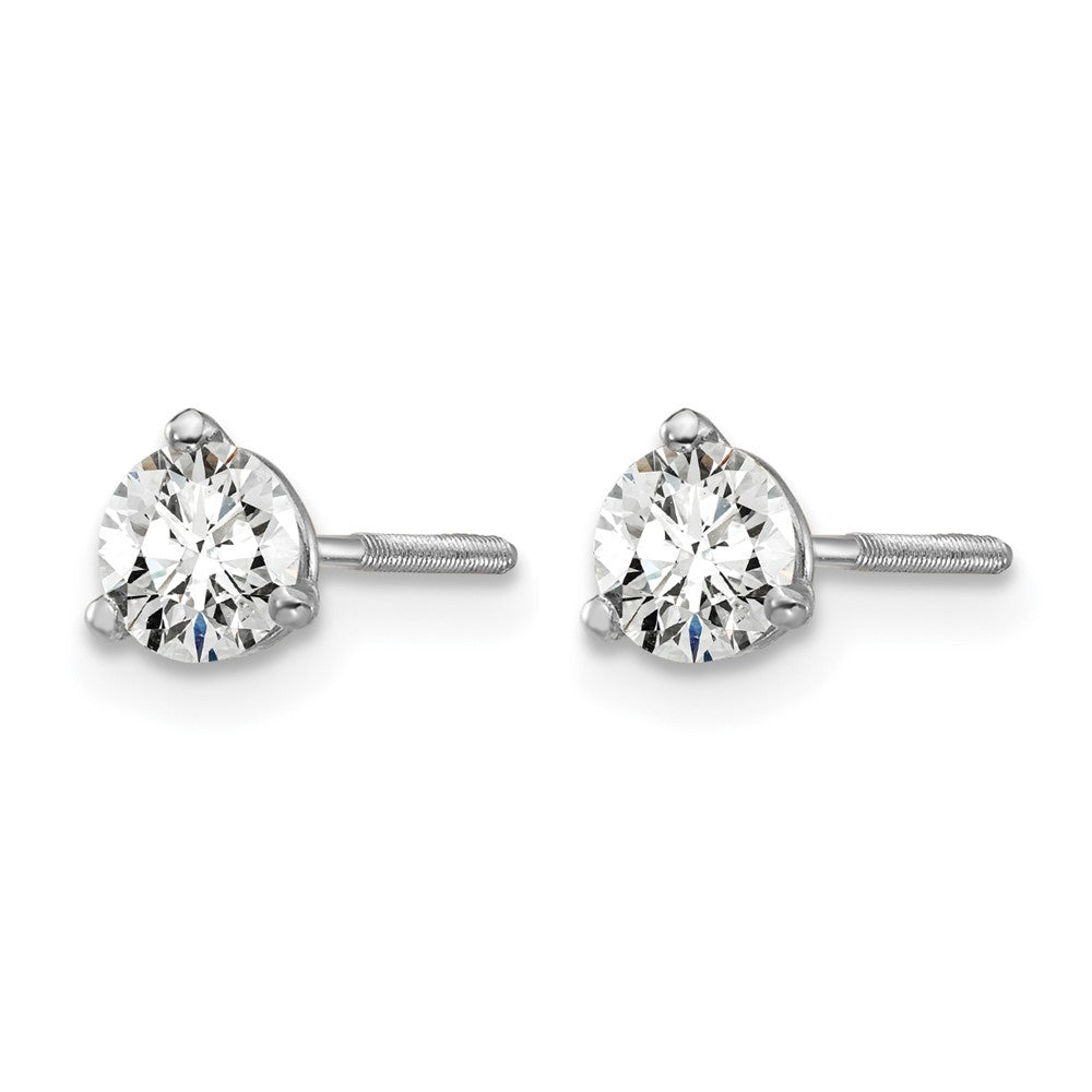 LGWE 14k White Gold 1/2 carat Lab Grown Diamond VS/SI+ G+ Round Complete Three Prong Screwback Stud Earrings