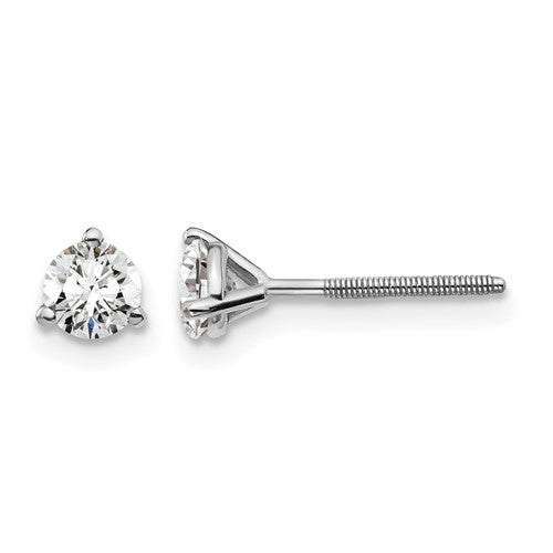LGWE 14k White Gold 1/2 carat Lab Grown Diamond VS/SI+ G+ Round Complete Three Prong Screwback Stud Earrings