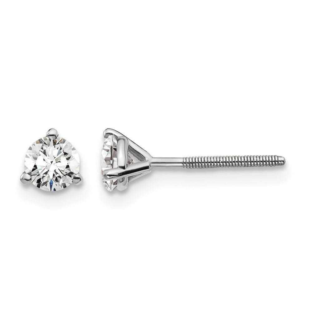 LGWE 14k White Gold 1/2 carat Lab Grown Diamond VS/SI+ G+ Round Complete Three Prong Screwback Stud Earrings