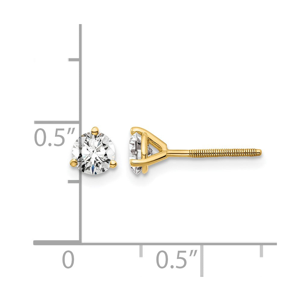 LGYE 14k 3/4 carat Lab Grown Diamond VS+ F+ Round Complete Three Prong Screwback Stud Earrings