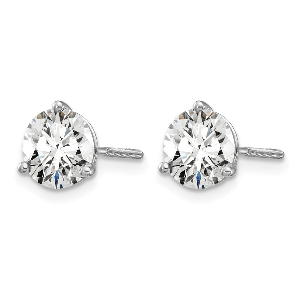 LGWE 14k White Gold 1 1/2 carat Lab Grown Diamond VS+ F+ Round Complete Three Prong Screwback Stud Earrings