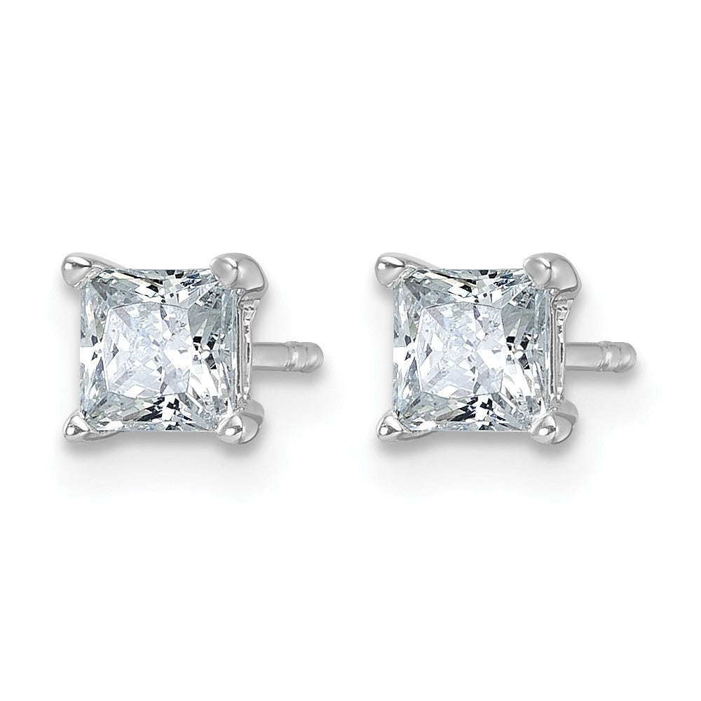 LGWE 14k White Gold 1 carat Certified Lab Grown Diamond VS+ F+ Princess Complete Four Prong Stud Earrings