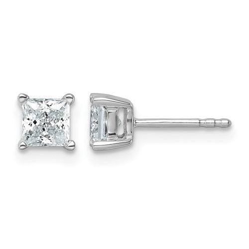 LGWE 14k White Gold 1 carat Certified Lab Grown Diamond VS+ F+ Princess Complete Four Prong Stud Earrings