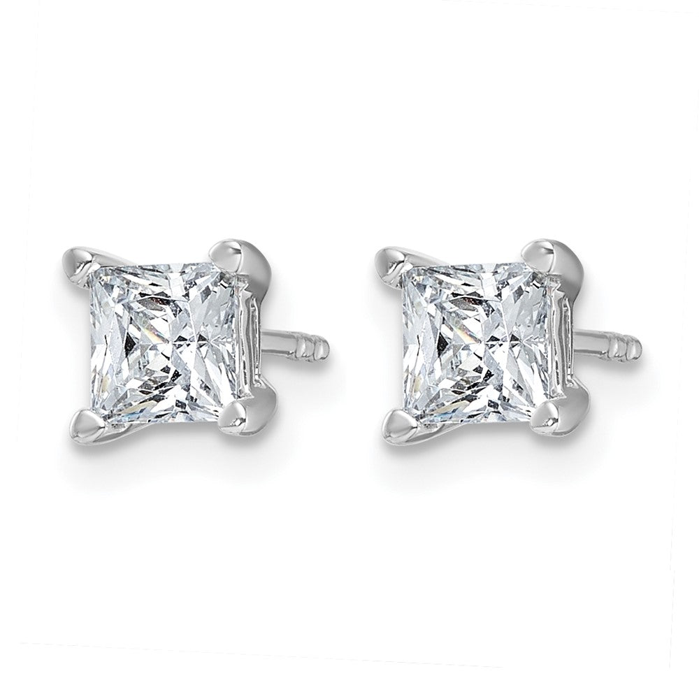 LGWE 14k White Gold 1 1/2 carat Lab Grown Diamond VS+ F+ Princess Complete Four Prong Stud Earrings