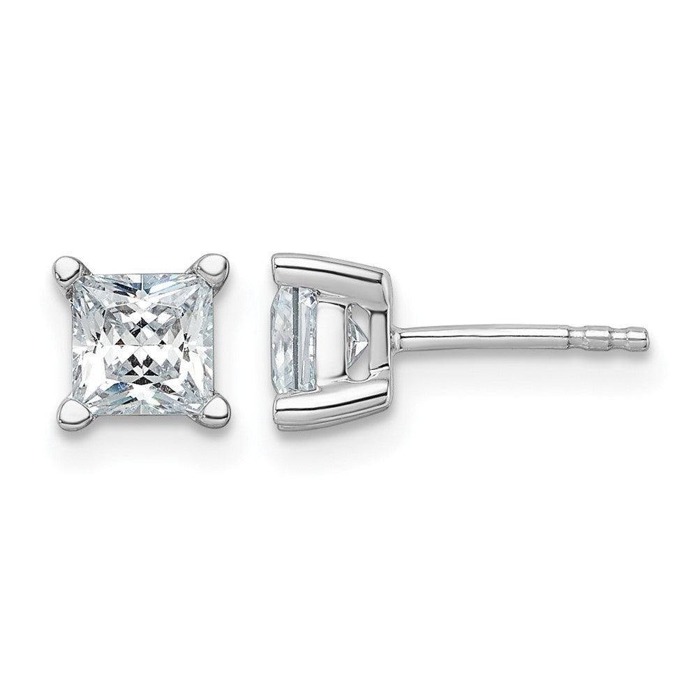 LGWE 14k White Gold 1 1/2 carat Lab Grown Diamond VS+ F+ Princess Complete Four Prong Stud Earrings