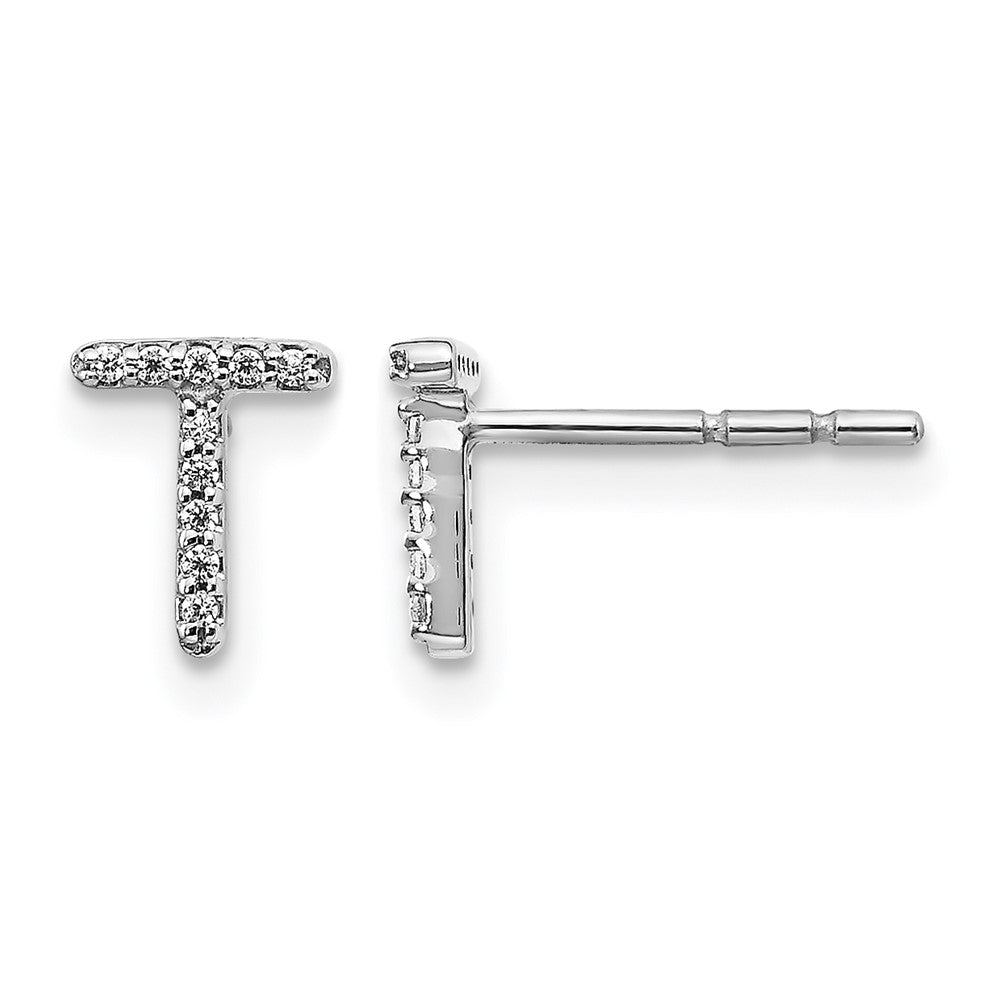 LGWE 14K White Gold Lab Grown VS/SI+ G+ Dia Letter T Initial Post Earrings