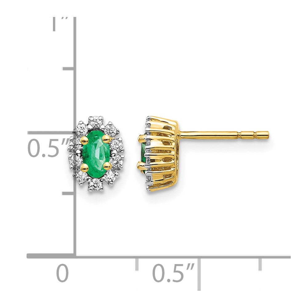 LGYE 14k 1/5 carat Lab Grown Diamond VS/SI+ G+ and Oval Created Emerald Complete Halo Post Earrings