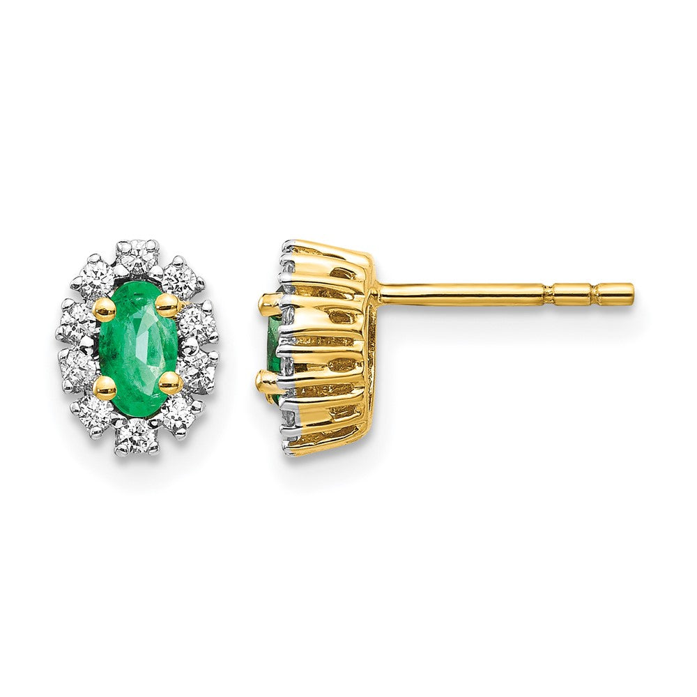 LGYE 14k 1/5 carat Lab Grown Diamond VS/SI+ G+ and Oval Created Emerald Complete Halo Post Earrings