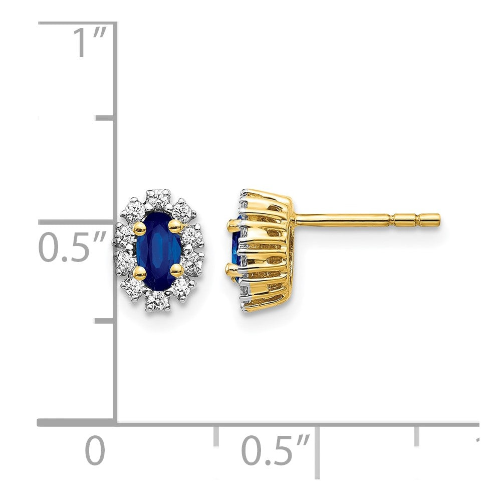 LGYE 14k 1/5 carat Lab Grown Diamond VS/SI+ G+ and Oval Created Sapphire Halo Post Earrings