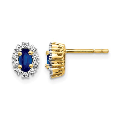 LGYE 14k 1/5 carat Lab Grown Diamond VS/SI+ G+ and Oval Created Sapphire Halo Post Earrings