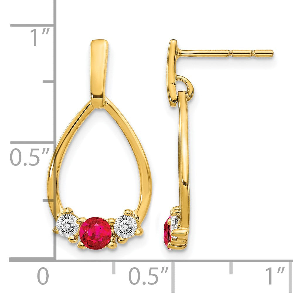 LGG 10k 1/4 carat Lab Grown Diamond VS/SI+ G+ and Created Ruby Complete Dangle Teardrop Post Earrings