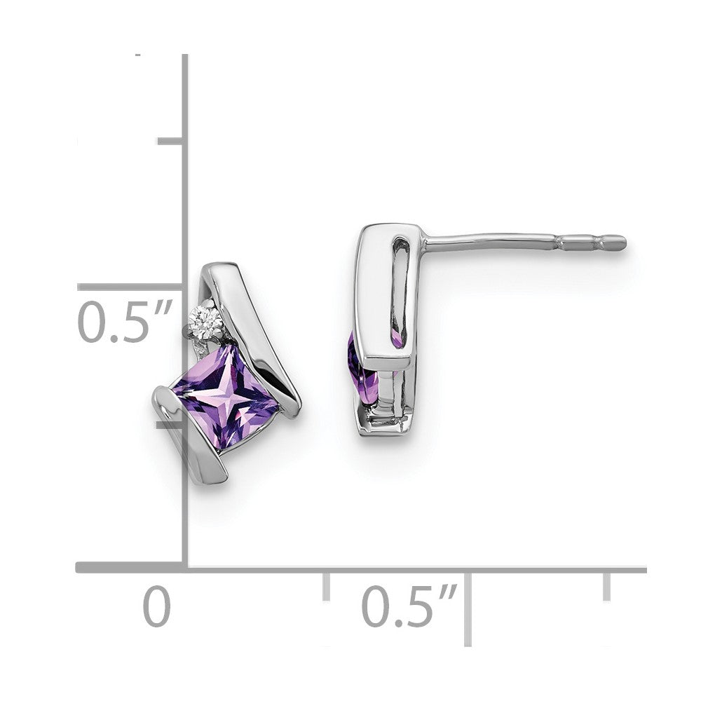 GSS Sterling Silver Antique Cushion Amethyst and Diamond Earrings