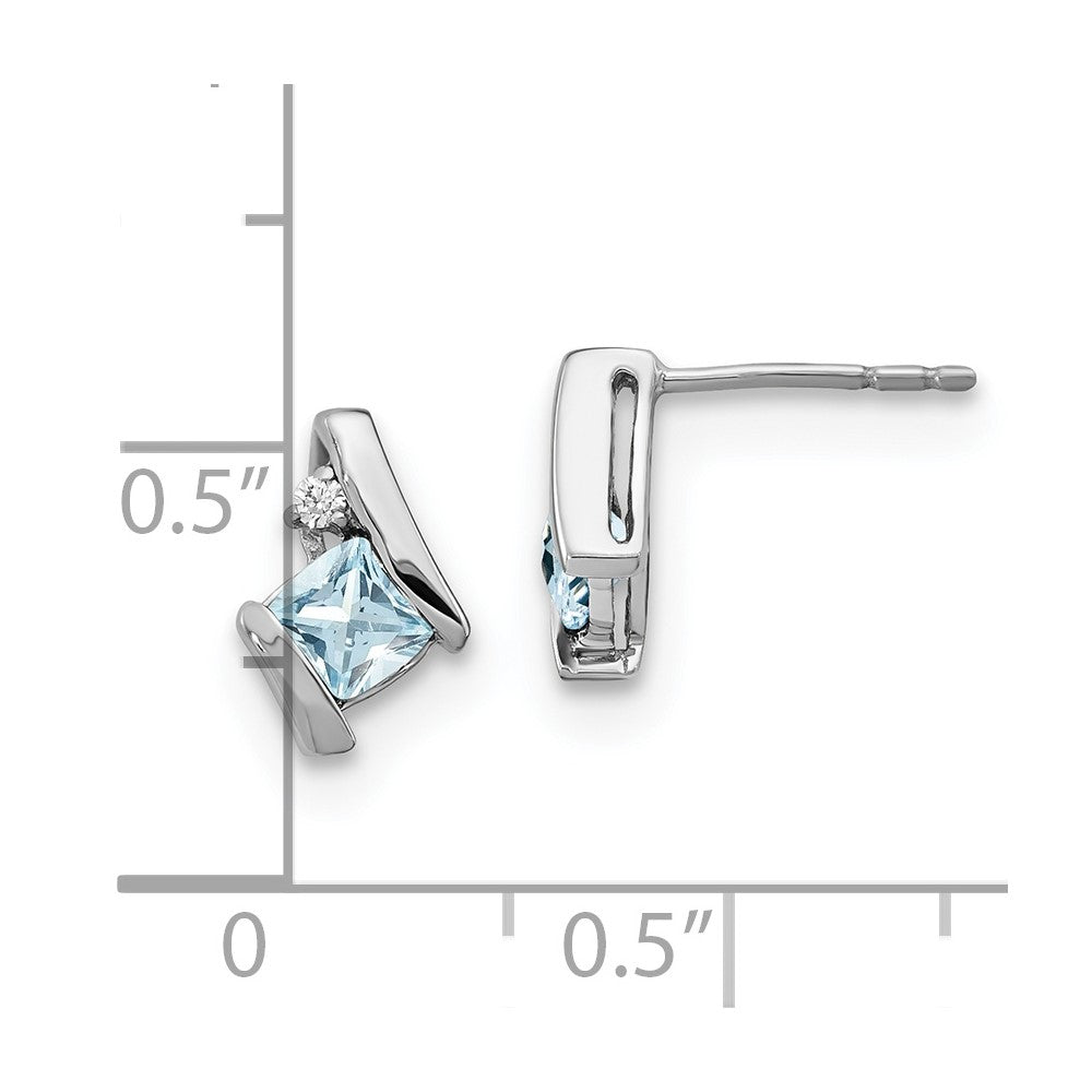 GSSE Sterling Silver Antique Cushion Aquamarine and Diamond Earrings