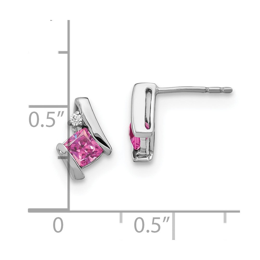 GSSE Sterling Silver Antique Cushion Cr. Pink Sapphire and Diamond Earrings