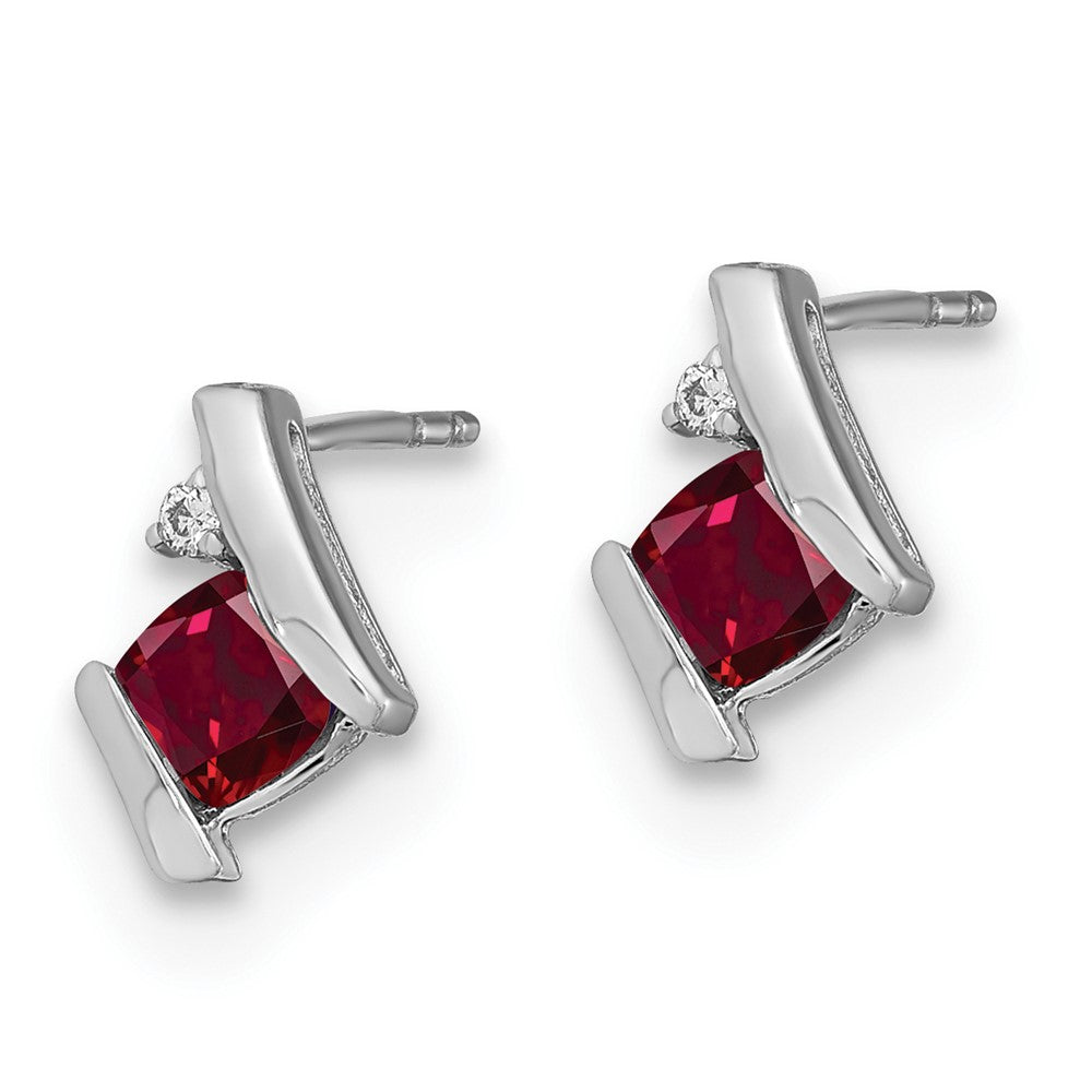 GSS Sterling Silver Antique Cushion Cr. Ruby and Diamond Earrings