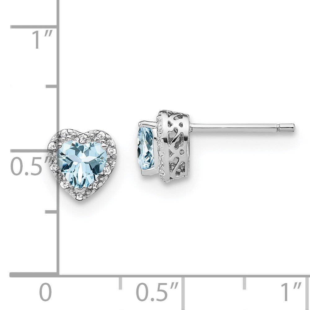GSSE Sterling Silver Rhodium-plated Aquamarine and Diamond Earrings