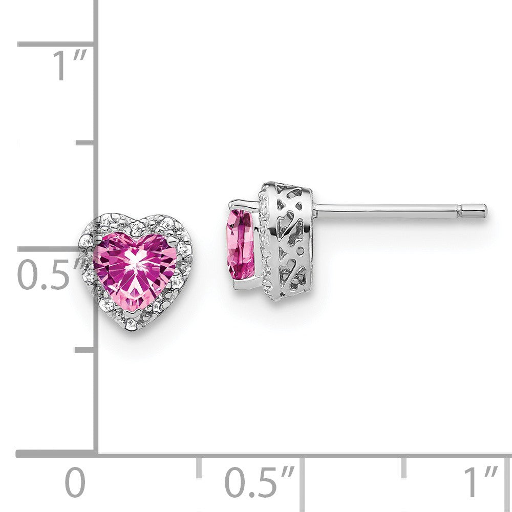 GSSE Sterling Silver Rhod-plated Created Pink Sapphire/Diamond Earrings