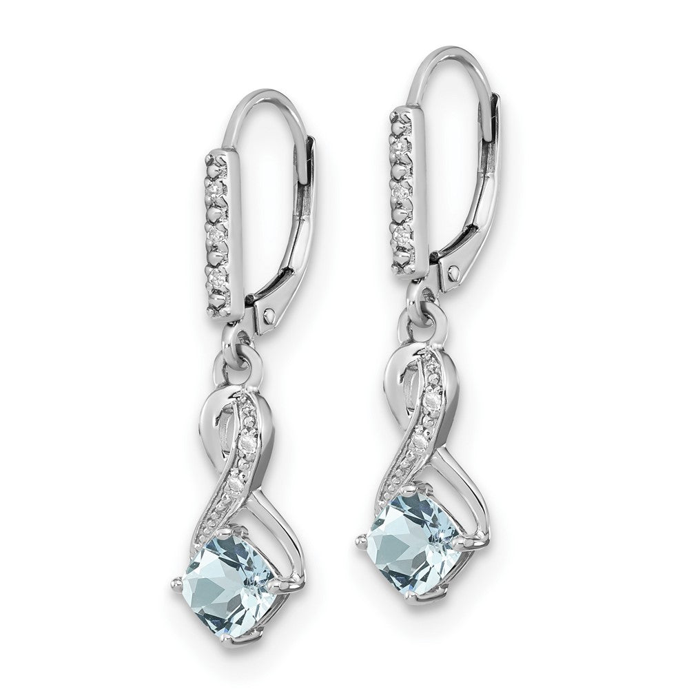 GSS Sterling Silver Rhodium-plated Aquamarine and Diamond Earrings