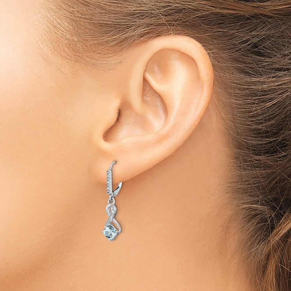 GSS Sterling Silver Rhodium-plated Aquamarine and Diamond Earrings